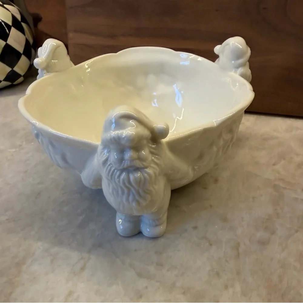 White porcelain candy Bowl with Santa Claus Design